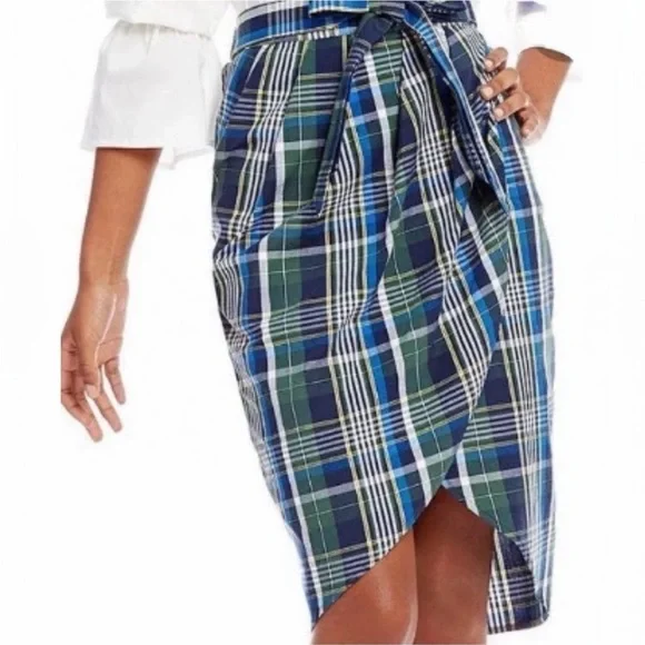 Gianni Bini Asymmetrical Plaid Midi Skirt in Blue & Green, SZ M NWOT - Picture 1 of 9